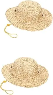 [WOFASHPURET] 2pcs Knitted Hat Bucket for Dog Sombrero Beach Essentials Beach Essentials Cat Sombrero Strawhat Dog Fedora Straw Khaki