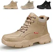 [Dumsiyin] Waterproof Work Boots for Men Comfortable Mens Steel Toe Shoes Lightweight Safety Toe Shoes for Men Indestructible Soft Work Construction Boots for Warehouse