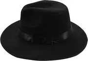 [Suesacy] Unisex Men Women Hats Caps Panama Fedora Straight Wide Brim Hard Felt Black