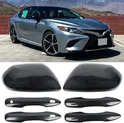 sportuli Carbon Fiber Side Door Mirror Caps + Door Handle Covers Replace for 2018 2019 2020 2021 2022 2023 2024 2025 Toyota Camry, with Smart Key Holes (Carbon Fiber)