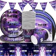 Game Party Supplies Tableware,Includes Video Game Party Plates Cups Napkins Tablecloths Banners Gamers Game Lovers Boys Party Birthday Decorations 20 Guests