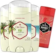 Old Spice Aluminum Free Deodorant for Men, 24/7 Long Lasting Freshness, 24/7 Sweat & Odor Protection, Fiji with Palm Tree Scent Deodorant with Travel-Size Swagger Scent Body Wash, 3 oz (Pack of 3)
