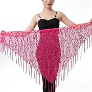 [Generic] Belly Dance Hip Scarf Belly Dance Sequin Tassel Triangle Scarf Performance Hip Scarf Bohemian Lacing Waist Chain Waist Towel Performance Practice Belly Dance Waist Belt(3)