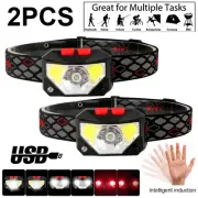 2pcs Super Bright Red/White Light Motion Sensor Headlamp USB LED Head Torch Lamp