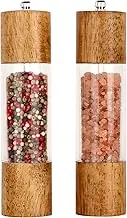 2 Packs Premium Acrylic Salt and Pepper Mill Set, Manual Salt and Pepper Grinder- Wooden Pepper Grinder Set with Adjustable Ceramic Core-Salt Grinder and Pepper Mill -8 Inches, PM-007-VINE