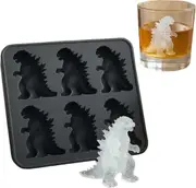 Dinosaur Ice Cube Mold, 6 Cavity Dino Shaped Ice Cube Tray with Lid, Party & Cocktail, Easy Fill & Release, Freezer Safe Ice Cube Maker for Summer Dri