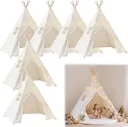 Quaocens 6 Pack Teepee Tent for Kids,Collapsible Kids Teepee Tent with 10 Ft String Lights,White Kid Teepee Boys Girls Indoor Outdoor Slumber Party Sleepover Party