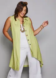 [TS] Taking Shape Relax Linen Bamboo Vest Size 18 in Chartreuse - Plus Size Women's Clothing Chartreuse