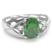 Men's Designer Lab-Created Emerald Diamond Ring In Solid 14k Gold