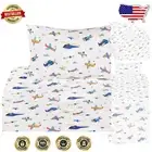 100% Cotton Twin Sheet Set with Airplane Cartoon Print - Cozy Kids Bedding