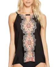 Miraclesuit Womens Black Multi Mandala Peephole Tankini Top Size 8 US L68010