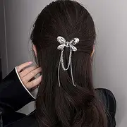 [Inateannal] Butterfly Hair Claw Clips Silver Metal Butterfly Hair Clips Small Butterfly Claw Clips Tassel Chain Hair Claw Non Slip Hair Clip Clips Butterfly Hair Accessories