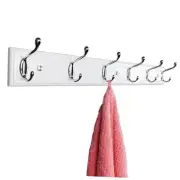 Wooden Wall Mounted Coat Rack 25 inch (65cm) with Lang 6 Silver Hooks 25.6inch