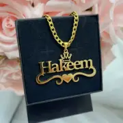 Custom Name Cuban Chain Necklace Pendant Charm Jewelry Crown Heart Gold Silver