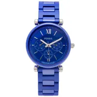 在飛比找momo購物網優惠-【FOSSIL】藍色優雅風三眼計時的陶瓷材質手錶-藍面X藍色
