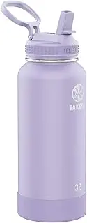 Takeya Actives Insulated Stainless Steel Water Bottle with Straw Lid, 32 Ounce, Lavender Field