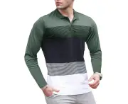 Men's Long Sleeve Polo Shirts Cotton V-neck Undershirts Classic Baselayer Henley Shirts for Men -Green