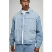 Mens Stonewash Oversized Boxy Fit Panelled Denim Harrington Jacket