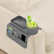 FwQoFvk Silicone Sofa Couch Cup Holder with Side Pocket, Easy to Install Silicone Armchair Cup Holder, Versatile Sturdy Sofa Armrest Tray, Couch Drink Holder for Living Room 48x29.5x11cm (Grey)