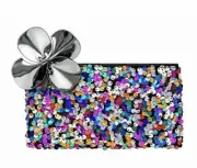 MAC Shiny Pretty Things Makeup Bag Sequin Zipper Closure Flower AUTHENTIC NEW