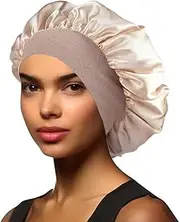 Yotsuba Sleeping Bonnet Hair Wrap Silk Wide Elastic Band Satin Cap for Women Elastic Soft Hat Headwear (Champagne)