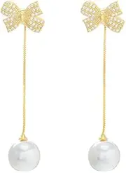 MAYJAI S925 Bow Pearl Earrings Sweet Lovely Temperament Tassel Earrings