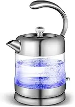 Glass Electric Kettle Hot Water Dispensers Stainless Steel Chassis Double Glass Electric Kettle 1.6l 1500w Visible Blue Light Boiling Kettle in Home Kitchen (A) lofty ambition KeYJ