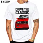 柔軟復古 DRIVE THE CLASSIC BMW E30 E24 E21 合身純棉搞笑渦輪汽車可愛 PUTIH 白色