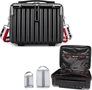 VNIMTI Travel Makeup Case for Women, Hard Shell Cosmetic Bag, Portable Makeup Train Case, Mini Travel Luggage with Shoulder Strap, Zipper, Large Capacity, Black