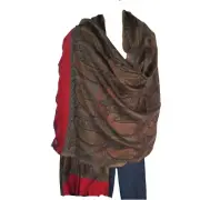 Shawl | Silk & Wool Blend | Kashmir Style | Paisley | Fringe| Black