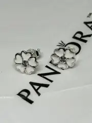 Pandora Primrose Stud Earrings, White Enamel