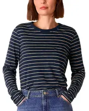 Whistles Striped Crewneck Pocket Top