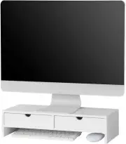 White Monitor Stand Desk Organizer with 2 Drawers