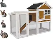 Rabbit Cages Animal Cage Large Rabbit Hutch 2 Layer with Rainproof Sloping Roof Removable Tray 3 Door Design for Rabbit Bunny (Yellow)
