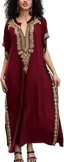 [YouKD] Embroidered Floral Kaftan Boho Beach Dress Bikini Coverups Long Bathrobes for Women