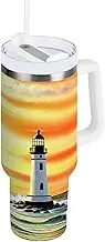 RPLIFE Oil Painting Lighthouse Ocean Orange Stainless Water Bottle, Insulated Tumblers with Handles, Tumblers for Women