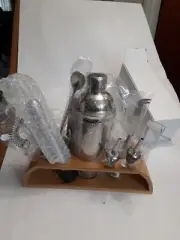 12Pcs/Set 25oz Stainless Steel Bartender Kit Cocktail Shaker Tools Bar Kit Wood
