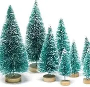 CJ-NovaNest 8 Pieces Christmas Mini Trees 3 Sizes Christmas Snow Sisal Tree Frosted Bottle Brush Tree with Wooden Base, Suitable for Winter Christmas Parties Family Table Crafts