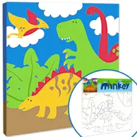 在飛比找momo購物網優惠-【Minkey】DIY木框水彩帆布畫-恐龍世界(水彩畫/塗鴨
