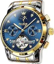 [OLEVS] Automatic Watches for Men Waterproof Luxury Dress Self Winding Mechanical Skeleton Tourbillon Moon Phase Stainless Steel Luminous Diamond Men's Wrist Watches Gift