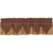 New Primitive Country TAN WINE RED BLACK CHECK LAYERED VALANCE Topper Curtain