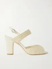 [Manolo Blahnik] Manolo Blahnik - Khiko 90 Leather-trimmed Raffia Sandals - Cream - IT40 IT 40 Cream
