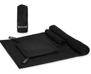 Vivva Microfibre Beach Towel Travel Bath Towels Sports Gym Quick Drying 3pcs Set Black