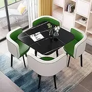 Dining Table Set for 4, Office Reception Room Club Table, Small Conference Room Tables Coffee Table and Chair Set Space-Saving for Combination Office (Color : Green)