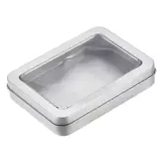 Metal Tin Box, 6pcs 4.53" x 3.35" x 0.87" Containers with Clear Lids Silver Tone