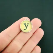 BULK 20 Letter y Alphabet Antique Silver Tone Cabochon Charms - SC6892