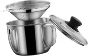 MAGICLULU Stainless Steel Soup Grease Separator Bowl Fine Mesh Strainer Oil Filter Vessel Cookware Set Grease Container for Cooking Oil
