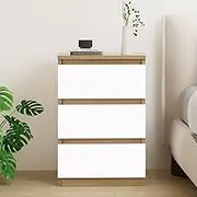 ALFORDSON Modern Handle-Less Bedside Table, 3 Drawers, E0 Grade 15mm Particle Board, 40x 40x 60cm, Nightstand Side End Table for Bedroom, Living Room, Wood White