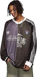 [PUKUPE] Vintage Patchwork Graphic Sweatshirts Loose Fit Y2k Shirts Streetwear Jersey Tops, #G-grey, Medium