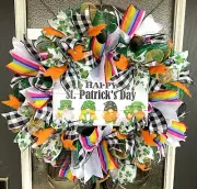 25" Rainbow Gnome Happy St. Patricks Day Deco Mesh Front Door Wreath Home Decor